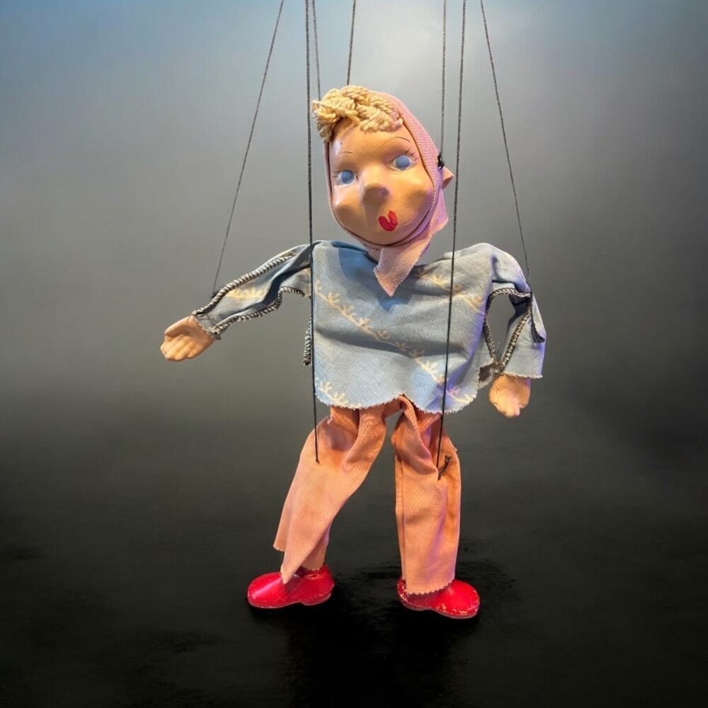 Vintage Folk Art Puppet-Marionette-Paper Mache-German Style Peasant Girl-Doll